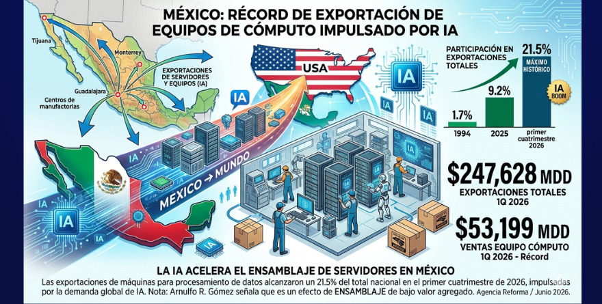 EQUIPOS DE CÓMPUTO AVANZAN EN EXPORTACIÓN IMPULSADOS POR IA