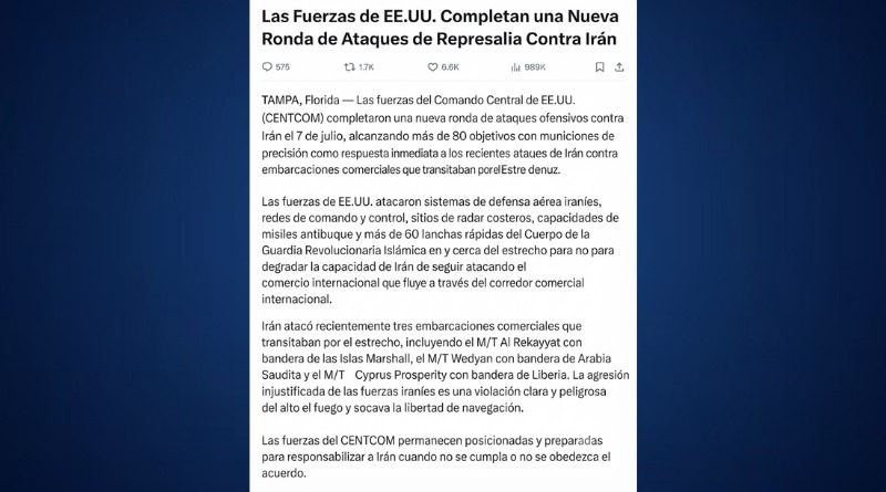 EU SOSTIENE QUE ATACÓ 170 OBJETIVOS IRANÍES