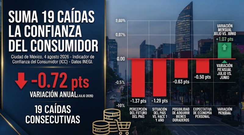 CONFIANZA DEL CONSUMIDOR ACUMULA 19 BAJAS SEGUIDAS