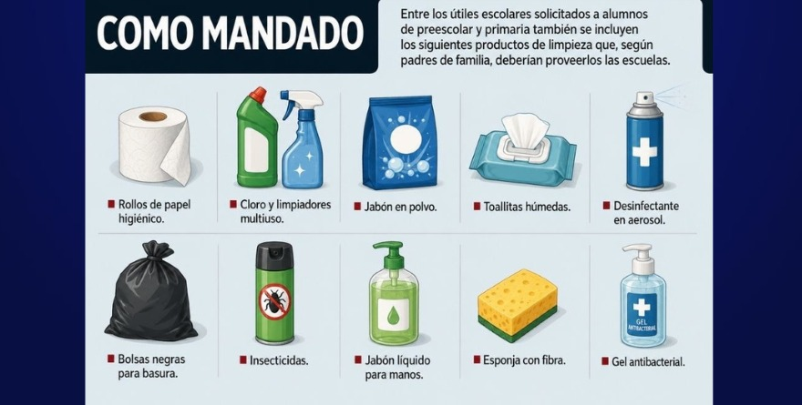 PRODUCTOS COMO CLORO, JABÓN E INSECTICIDA EN LISTAS DE ÚTILES