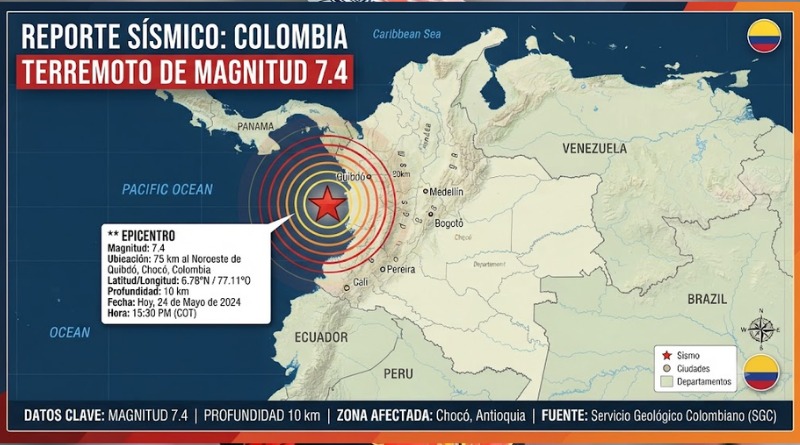 REGISTRAN TERREMOTO DE 7,4 GRADOS EN COLOMBIA