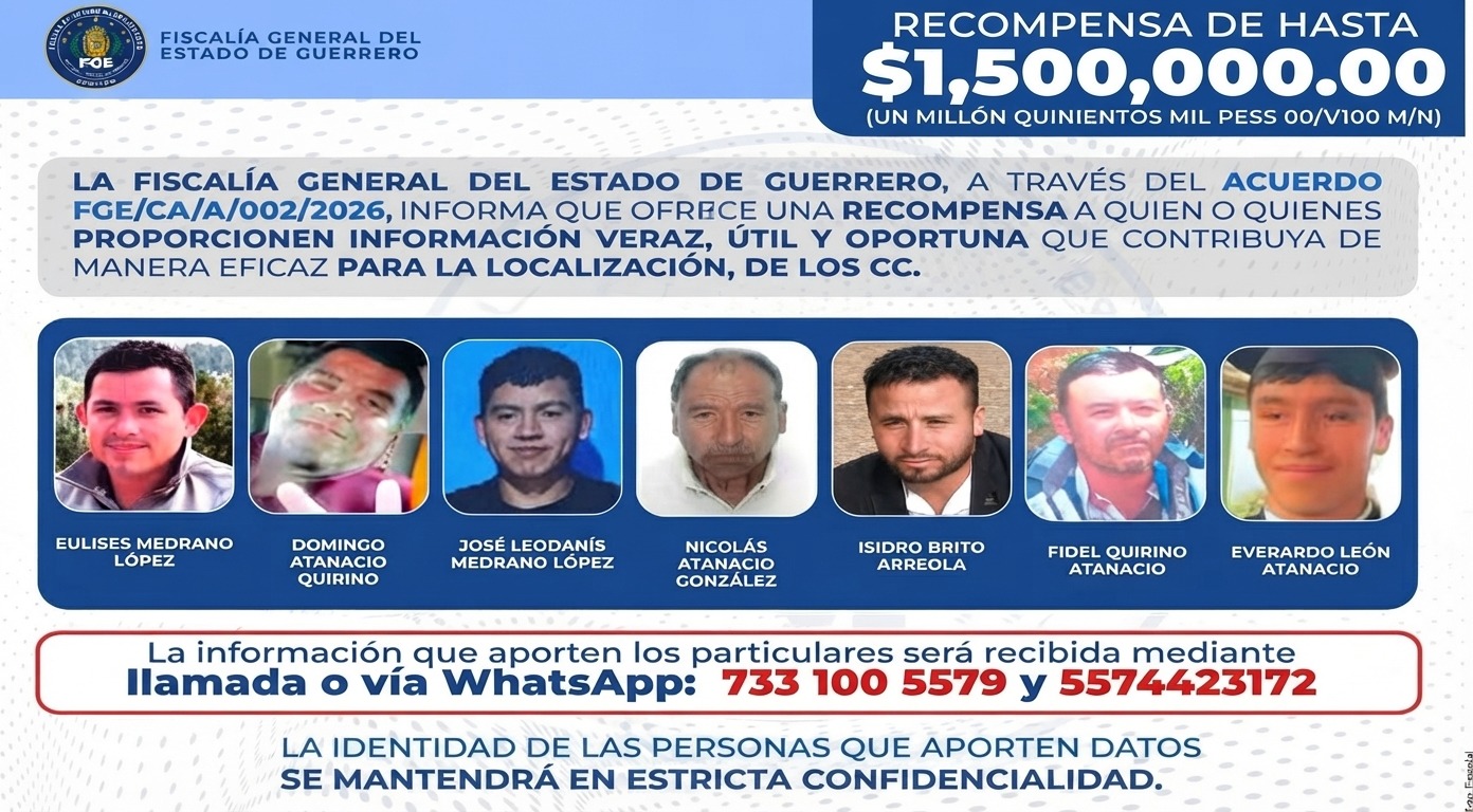 OFRECE FISCALÍA RECOMPENSA POR SIETE PLAGIADOS